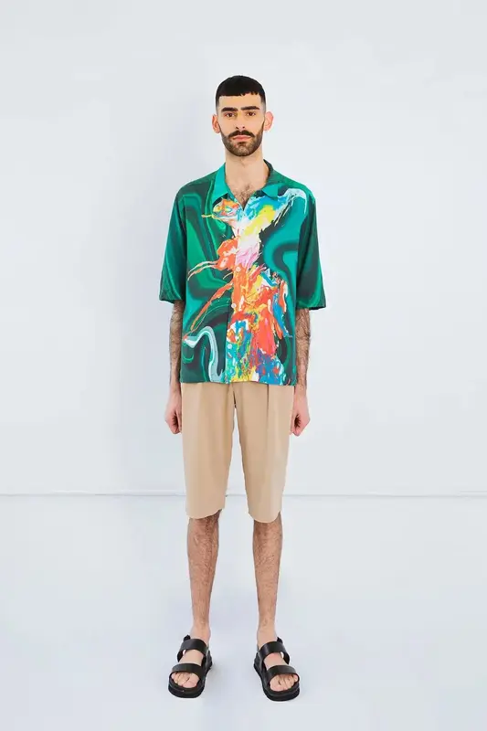 Cuban Collar Shirt in Paint Splash Print | Size: S
