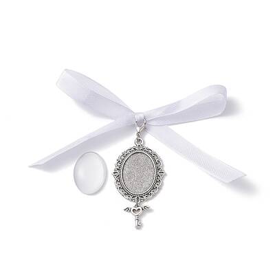Tibetan Style Alloy & Glass Oval Photo Bouquet Hanging Ornaments