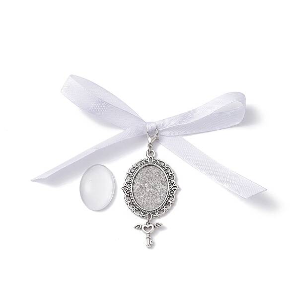 Tibetan Style Alloy & Glass Oval Photo Bouquet Hanging Ornaments