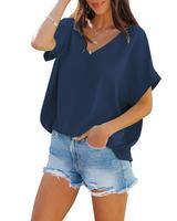 Summer Loose Blouses，Oversized Women’s T-shirts，Casual Loose Tees Women，Loose Fit V-Neck T-Shirts Women