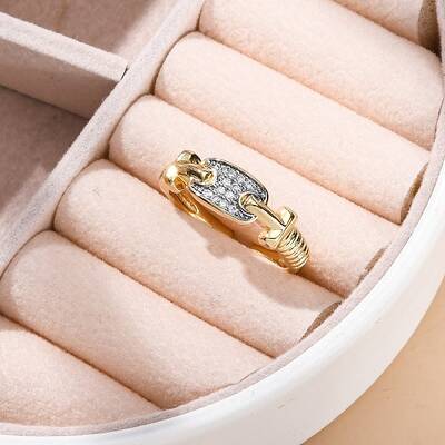 Brass Micro Pave Clear Cubic Zirconia Cuff Finger Rings for Women