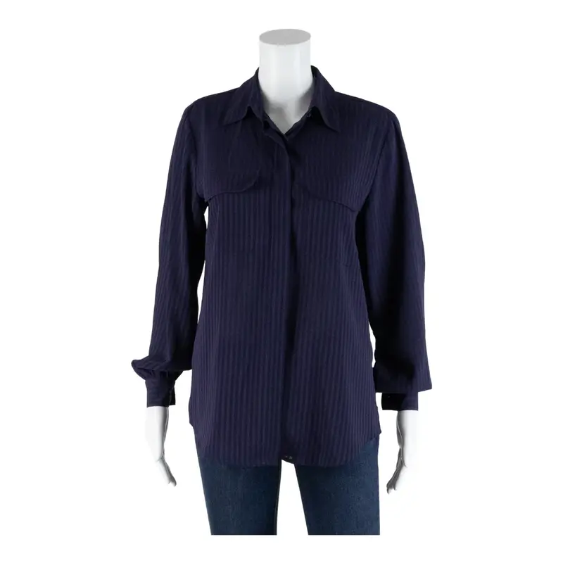 SHAVER LAKE Blouse Blue Collared Striped Long Sleeve Womens S