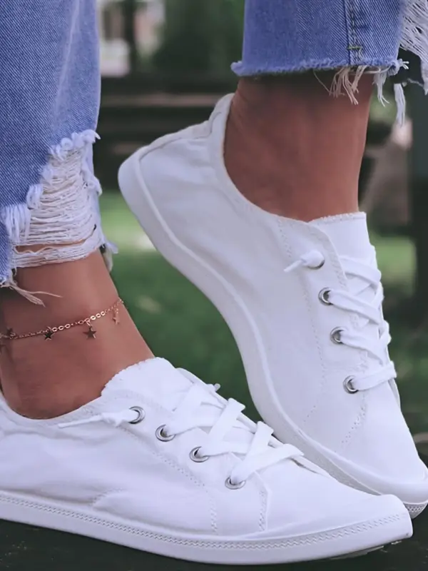 Women's Fashion Plain Lace Up Low Top Sneakers, 2024 Trendy Girl Casual Breathable Comfortable Sports Running Shoes, Female A...