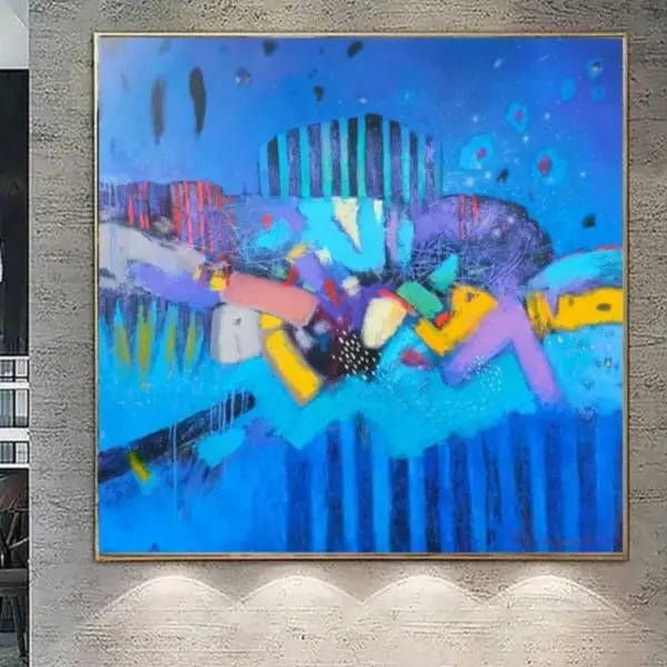 Large Blue Paintings On Canvas Abstract Graffiti Painting Original Handmade Painting Ukraine Artist | BLUE GRAFFITI