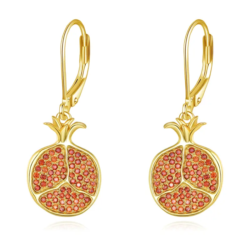 Sterling Silver with Yellow Gold Plated Cubic Zirconia Round Lever-back Earrings