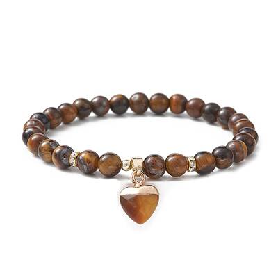 Natural Tiger Eye Round Beaded Stretch Bracelets