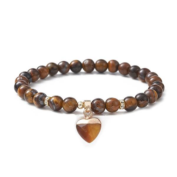 Natural Tiger Eye Round Beaded Stretch Bracelets