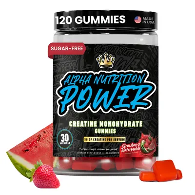 Creatine Monohydrate Gummies 5g - Alpha Nutrition Power Supplements - Supports Muscle Gain, Energy, Pre and Post Workout, Foc...