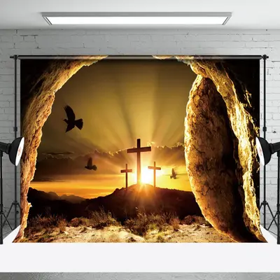 Aperturee Mystical Cave Entrance Wooden Cross Sunset Backdrop | Easter Backdrop Photography | Easter Background Photography |...