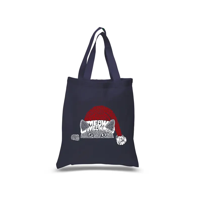 Christmas Peeking Cat - Small Word Art Tote Bag - Small - Black