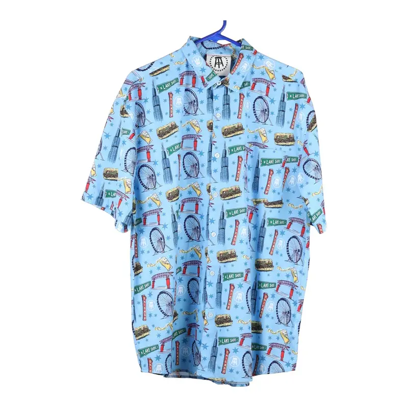 Tropical Bros Graphic Short Sleeve Shirt - XL Blue Polyester Blend