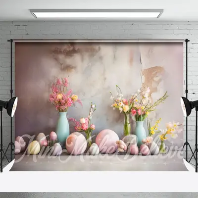 Shabby Cement Wall Floral Eggs Photo Easter Backdrop - Aperturee