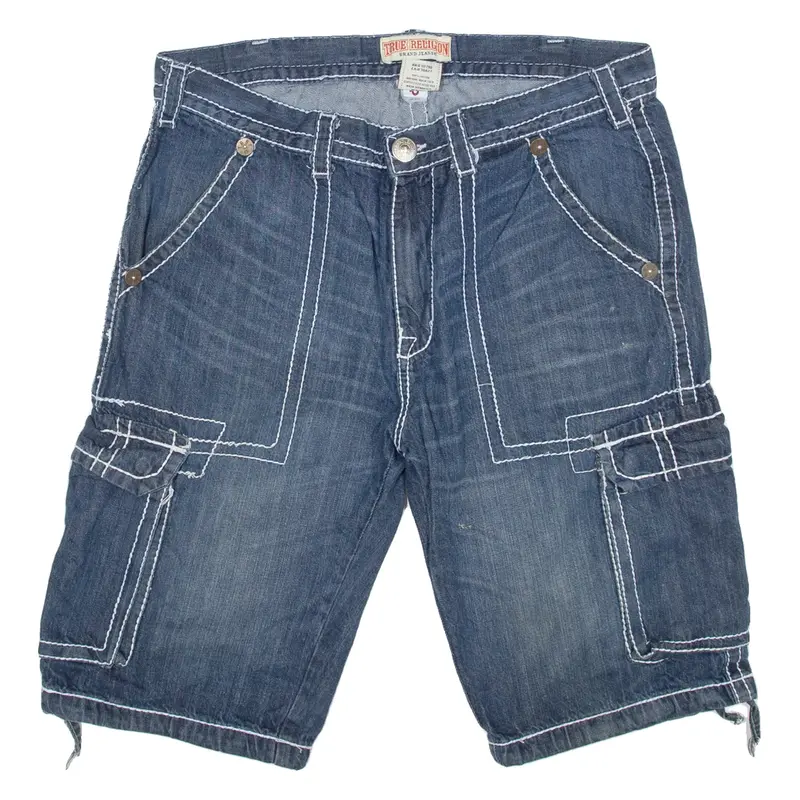 TRUE RELIGION Mens Cargo Shorts Blue 2XL W40