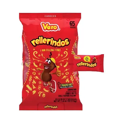 Vero Rellerindos Tamarind Artificially Flavored Hard Candy with Chili Pepper Filling  (65 Count) Snack Sweet Tangy, Dulces Me...