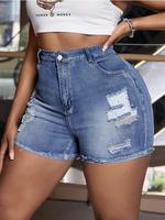 【Plus Size】 Denim Shorts, Fashion Casual comfort Stretchy Ripped Raw Hem High Waisted Skinny Jean Shorts for Daily Outd...