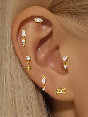 S925 Sterling Silver Fashionable Earrings, Elegant Rhinestone Decor Ear Piercing Set for Women & Girls, Trendy All-match & Ex...