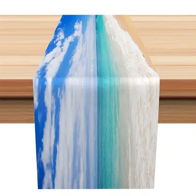 Sandy Beach Blue Sky Summer Coastal Table Runner - Aperturee