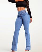 2025 Elastic Waist High Waist Stretch Tights Slightly Flared Hip Lift Denim Trousers Springtok flared jeans Spring Clothes Fo...