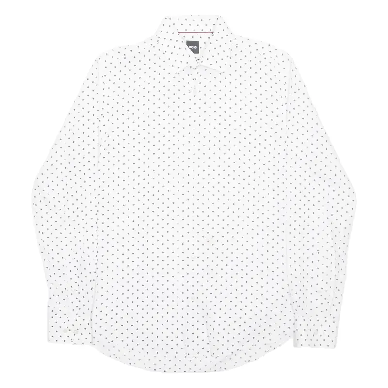 BOSS Mens Shirt White Spotted Long Sleeve M