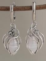1 Pair Fashionable Boho Style Hollow out Design Opal Stone Metal Dangle Earrings, Droplet Shaped Pendant Earrings, Fashion Je...