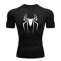 Spider Logo Compression Shirt CrewNeck Slim-fitting Menswear TopShort-sleeved quick-drying sports T-shirt running base layer ...
