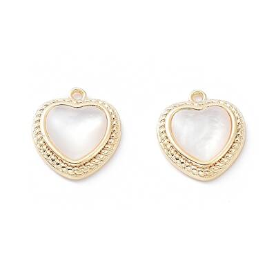 Rack Plating Brass Heart Charms with Shell