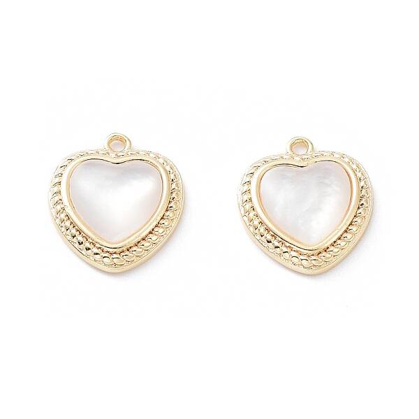 Rack Plating Brass Heart Charms with Shell