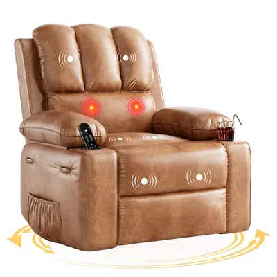 Garvee Oversized 27 Recliner Chairs with Heat and Massage, 360° Swivel Lazy Boy Recliner Chair for Adults, Manual Rocking ...