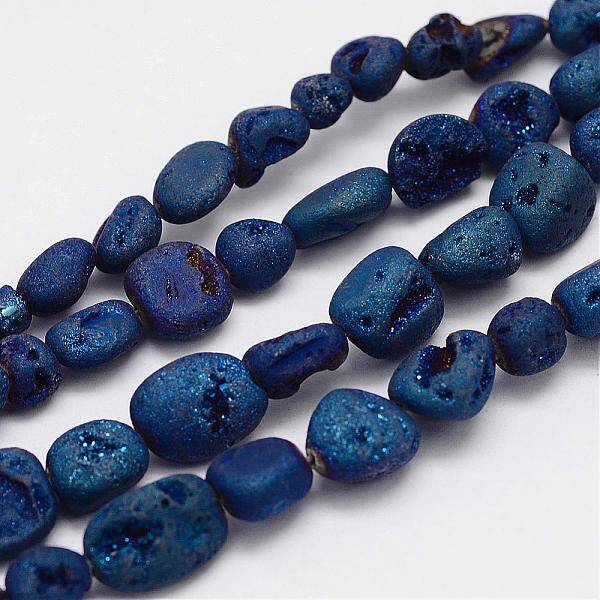 Electroplated Natural Druzy Geode Crystal Bead Strands