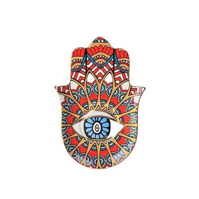 Hamsa Hand/Hand of Miriam with Evil Eye Ceramic Jewelry Plate