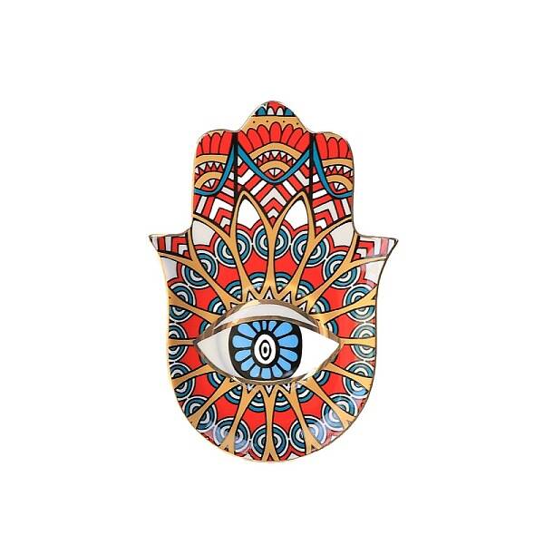 Hamsa Hand/Hand of Miriam with Evil Eye Ceramic Jewelry Plate