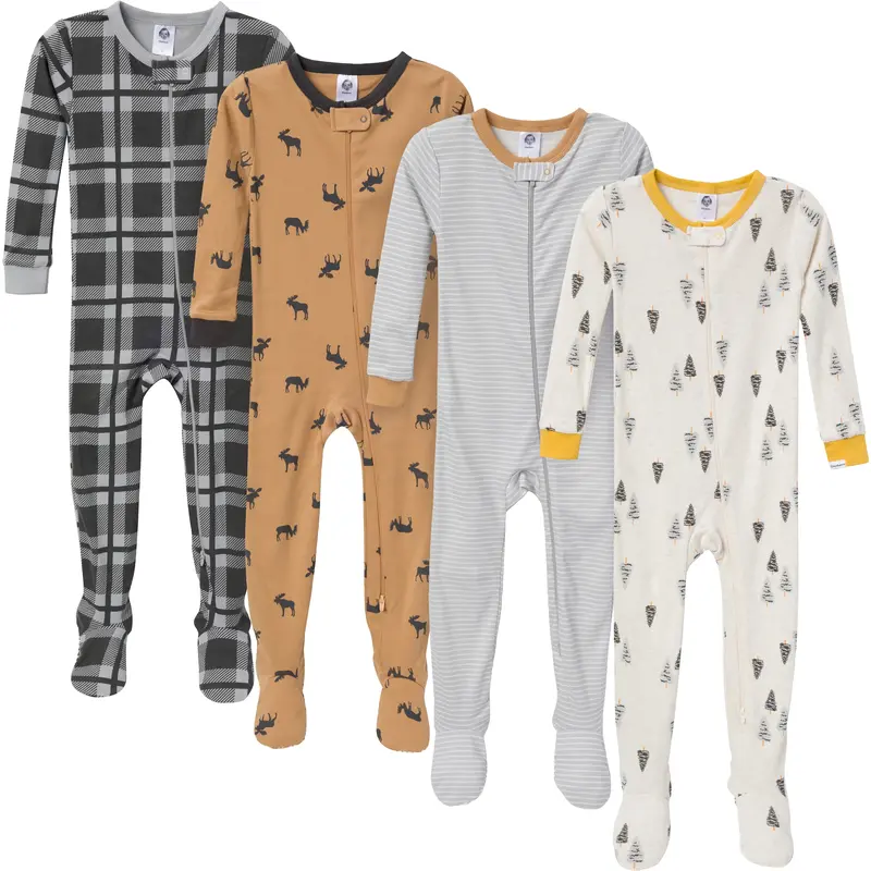 Gerber Toddler Boys' Snug Fit Footed Pajamas, 4-Pack, Moose