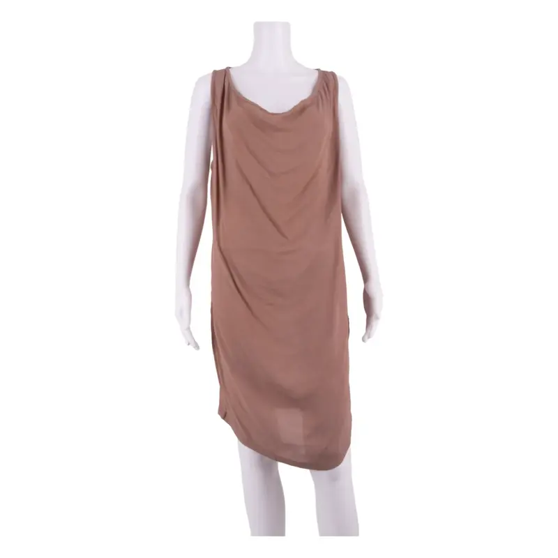GANNI Loose Fit Womens Shift Dress Brown Viscose Sleeveless Knee Length S