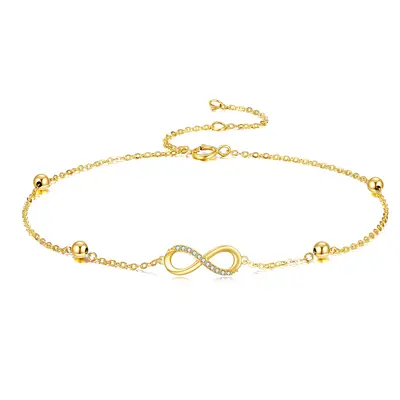 14K Yellow Gold Circular Cubic Zirconia Infinity Symbol Charm Bracelet