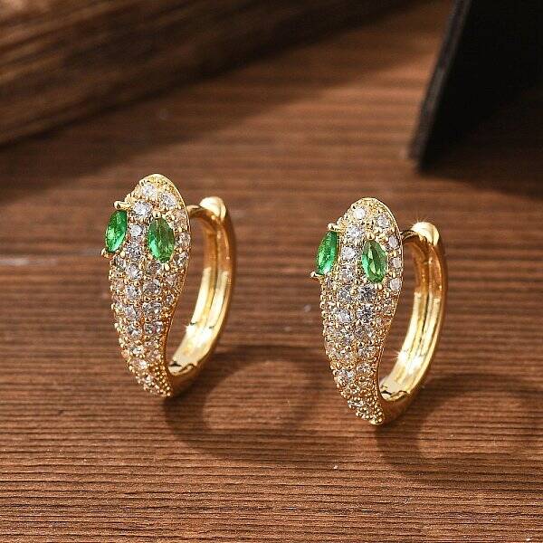 Brass Cubic Zirconia Hoop Earrings