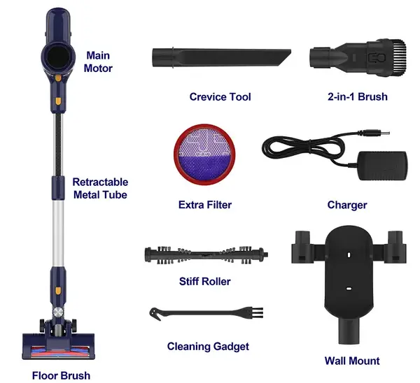 POWEART N7S Cordless Vacuum Cleaner, 6-in-1 Lightweight Cordless Stick Vacuum with Powerful LED Floor Brush, Multifunction Qu...