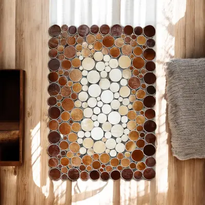 Brown & Cream Cowhide Polka Dot Patchwork Rug