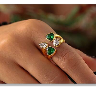 304 Stainless Steel Micro Pave Cubic Zirconia Cuff Rings for Women