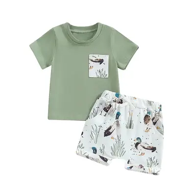 Baby Boys Summer Outfits 0-3Y  Duck Print Short Sleeves T-Shirt and Elastic Shorts Set for 2 Piece Vacation Clothes Set Casua...