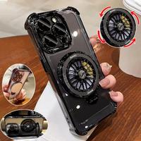 Rotating Gyro Design Magnetic Phone Case, Anti-drop Phone Protective Cover with Holder Support Wireless Charging, Phone Acces...
