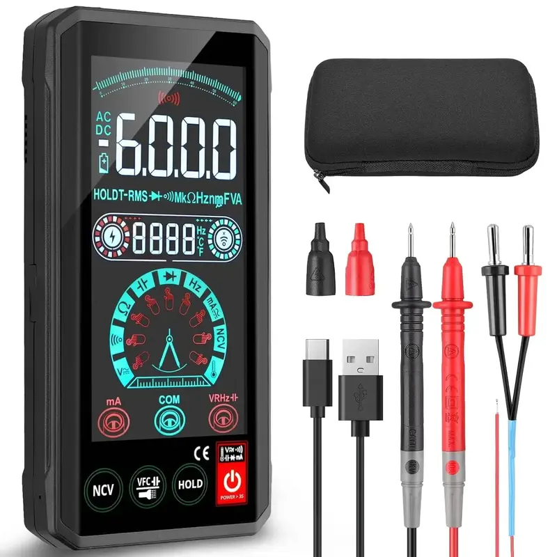Digital Smart Multimeter Touch Screen USB Rechargeable Tester 6000 Counts Large Display with Capacitance Ac/Dc Voltmeter Resi...