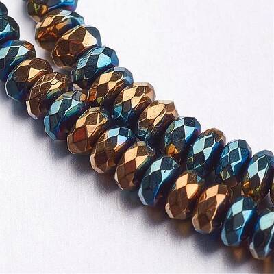 Faceted Non-magnetic Synthetic Hematite Bead Strands