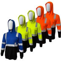 High Visibility Hoodie Long Sleeve Safety Shirt / Reflective Safety shirt with hoodie made with Light-weight birdeye mesh fab...