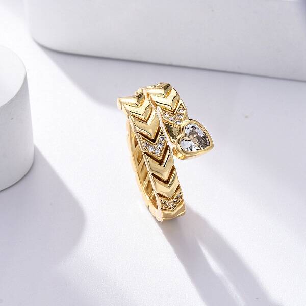 Brass Micro Pave Clear Cubic Zirconia Open Cuff Rings for Women