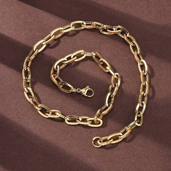 304 Stainless Steel Textured Cable Chain Necklaces