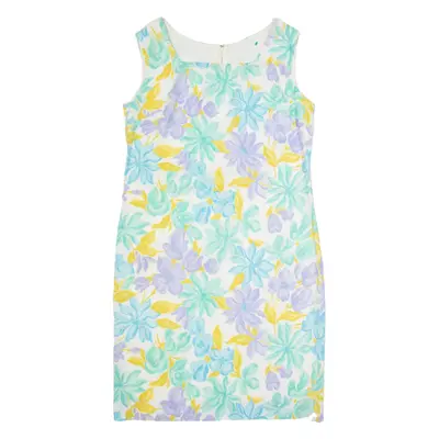 Womens Pencil Dress Cream 90s Floral Sleeveless Knee Length L