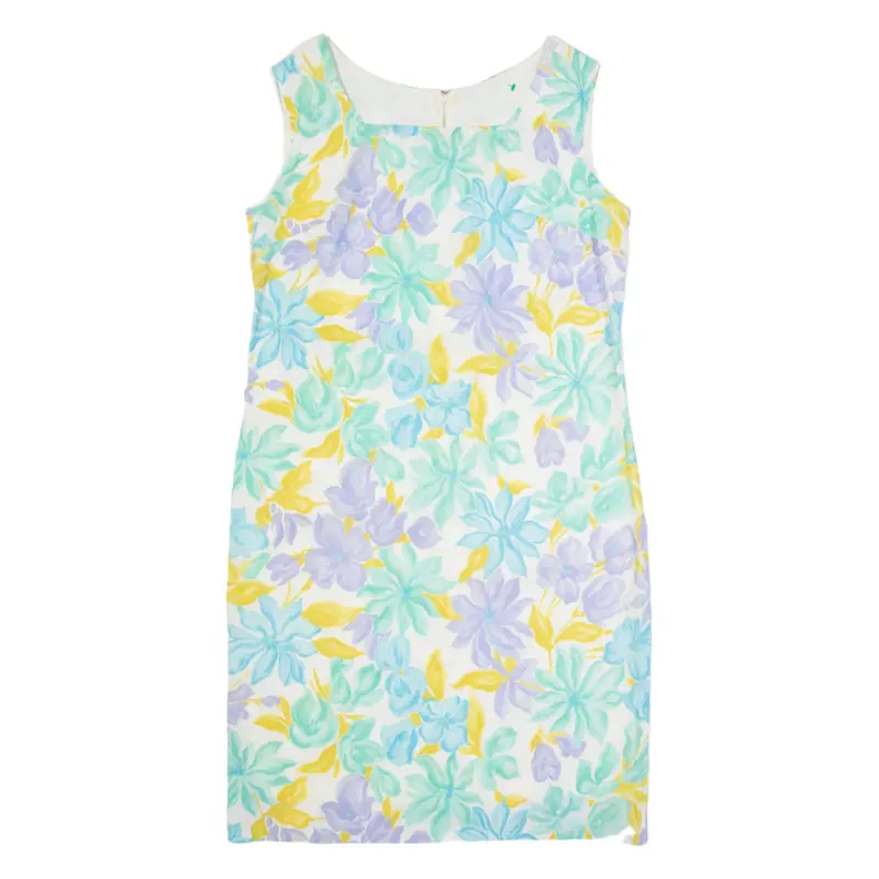 Womens Pencil Dress Cream 90s Floral Sleeveless Knee Length L