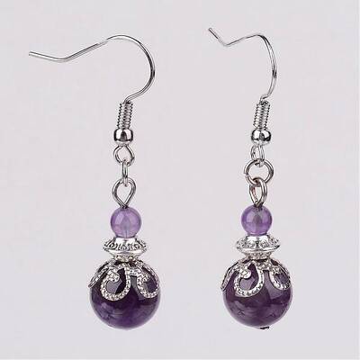 Natural Amethyst Bead Dangle Earrings