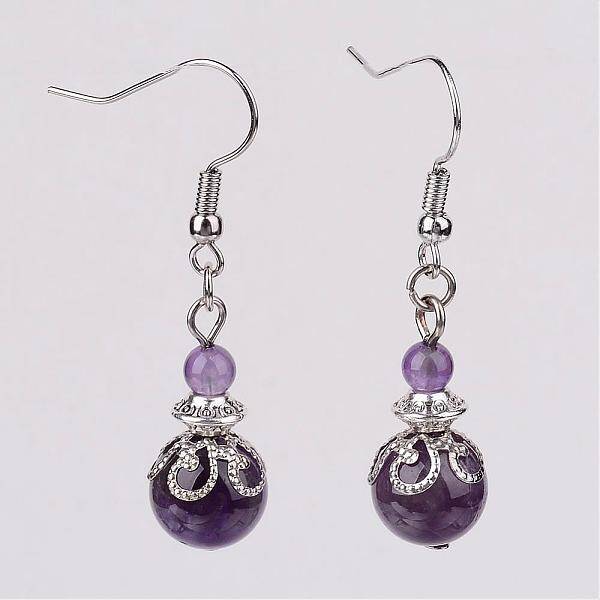 Natural Amethyst Bead Dangle Earrings