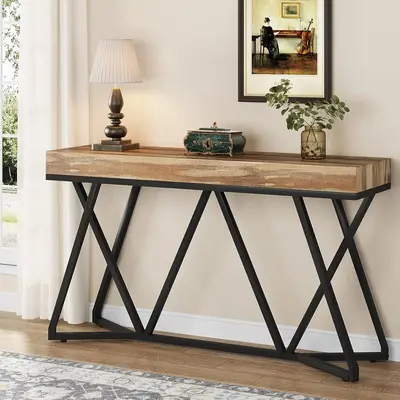 Tribesigns 55 Inch Console Table, Farmhouse Sofa Table Wood Entryway Table with Unique Metal Base, Behind The Couch Table Foy...